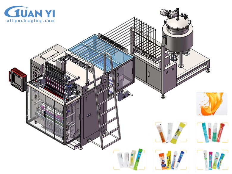 Multi-lane packaging machine for liquid