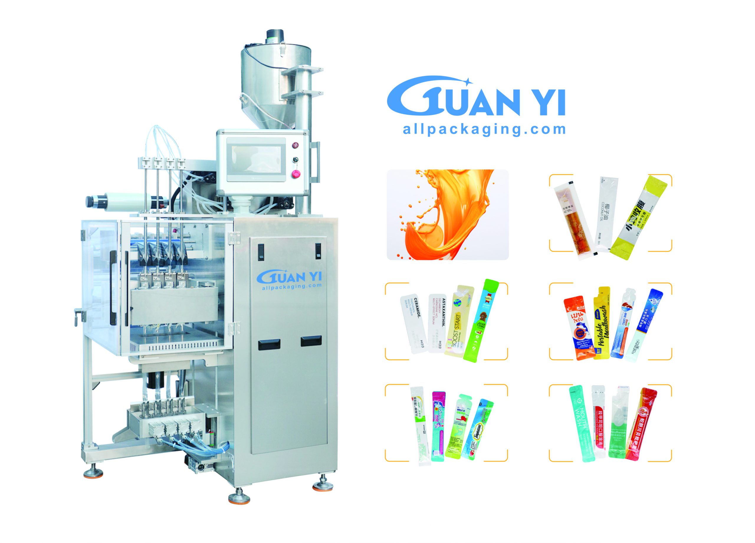 Four-lane packing machine for liquid
